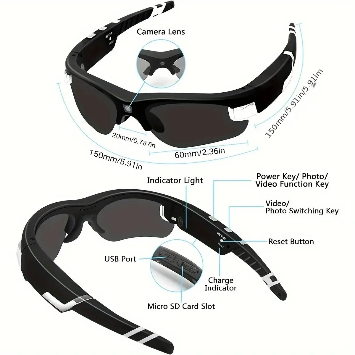 Aurérie™ Full HD Smart Camera Sunglasses – 90° Wide View